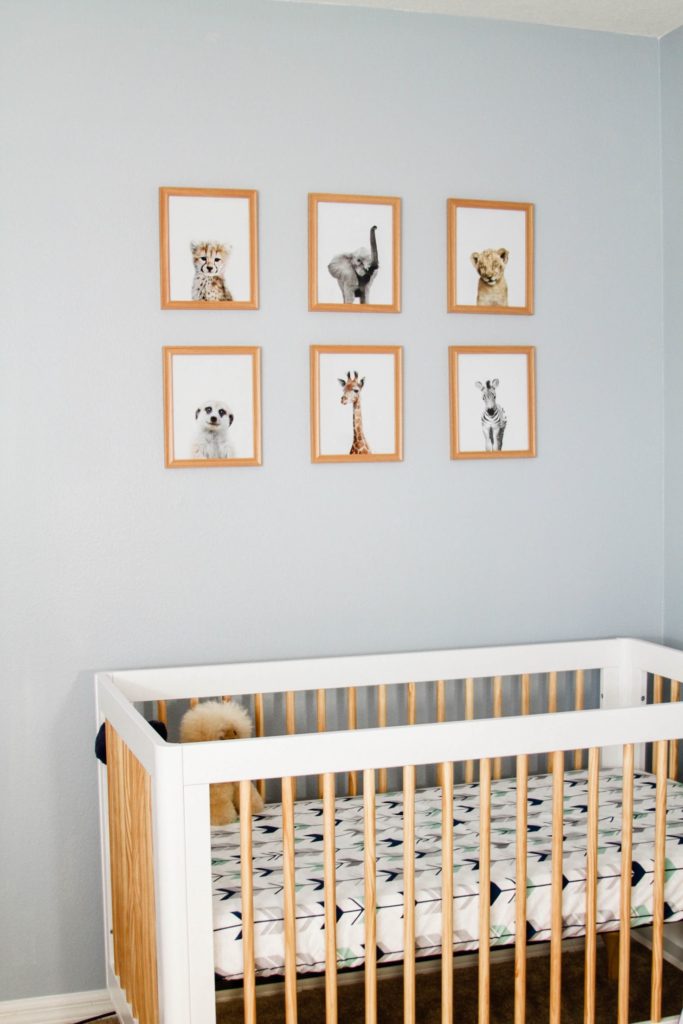 Animal prints above crib 