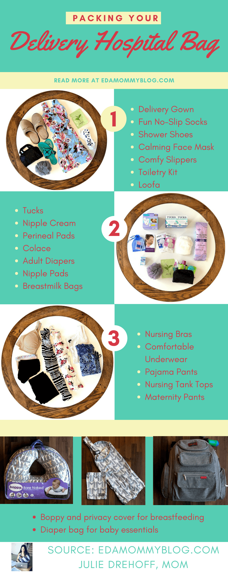 infographic on what to bring to the hospital for child birth