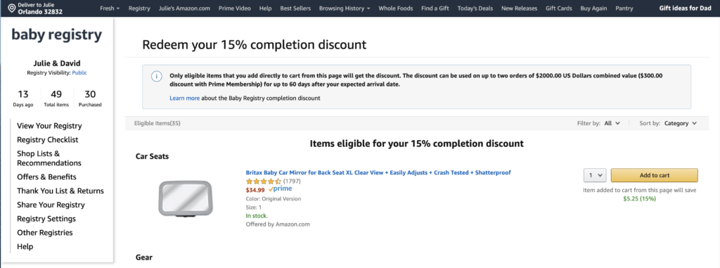 Amazon baby registry completion discount
